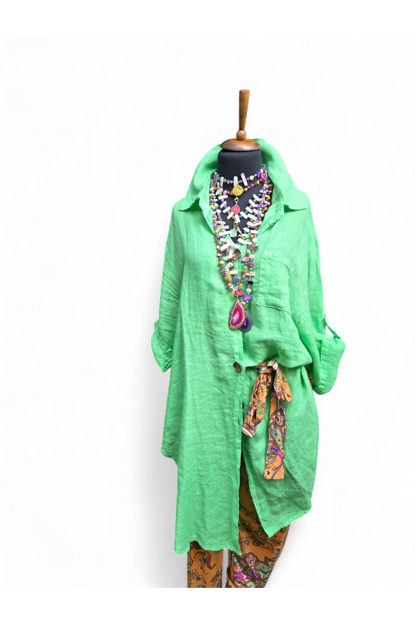 „Bohemian Breeze“ Смарагдна ленена кошула