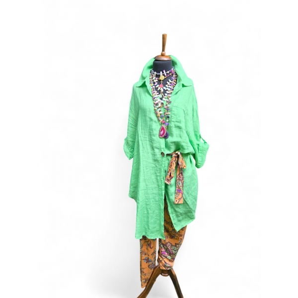 „Bohemian Breeze“ Смарагдна ленена кошула