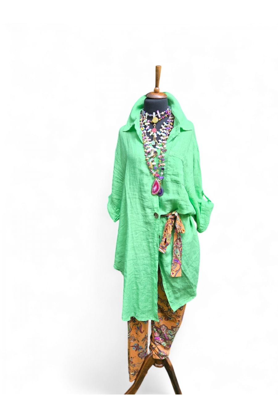 „Bohemian Breeze“ Смарагдна ленена кошула