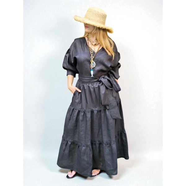 црн комплет од 100% лен