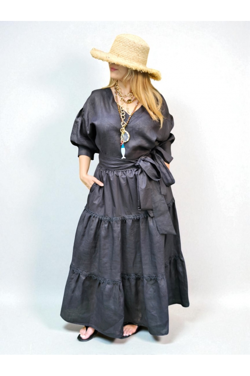 црн комплет од 100% лен