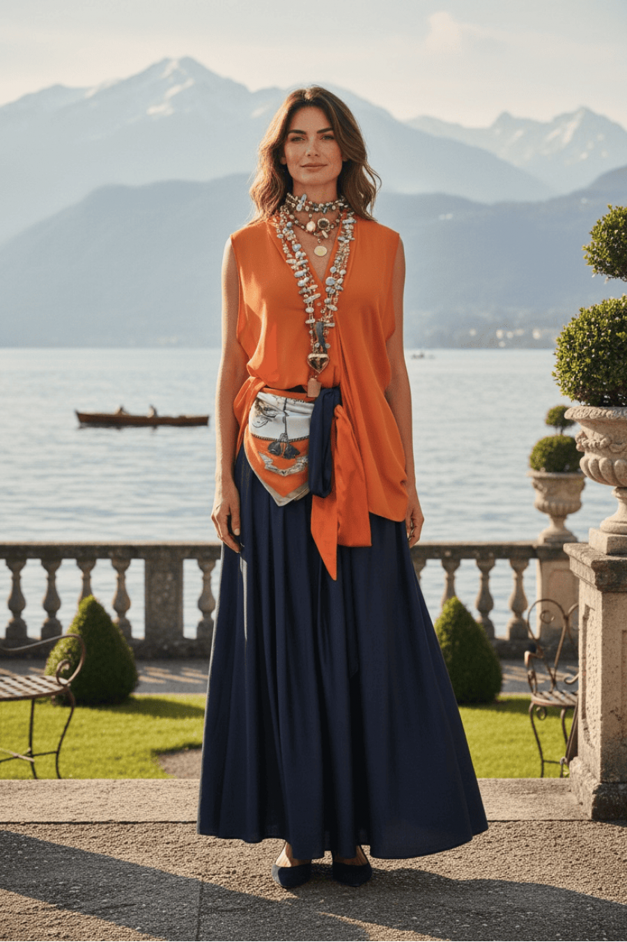 “Lago di Luce” портокалова блуза без ракави