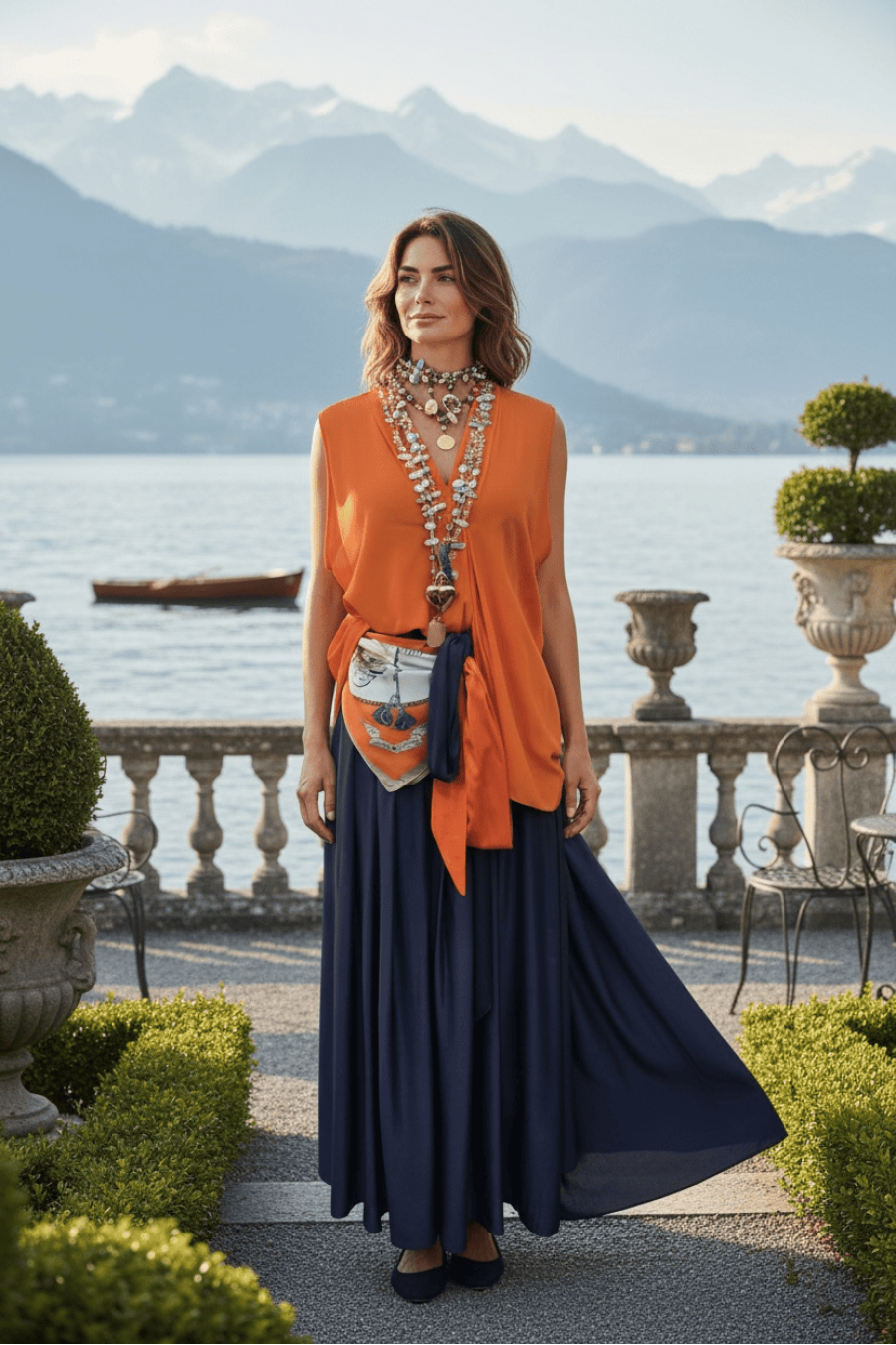 “Lago di Luce” портокалова блуза без ракави