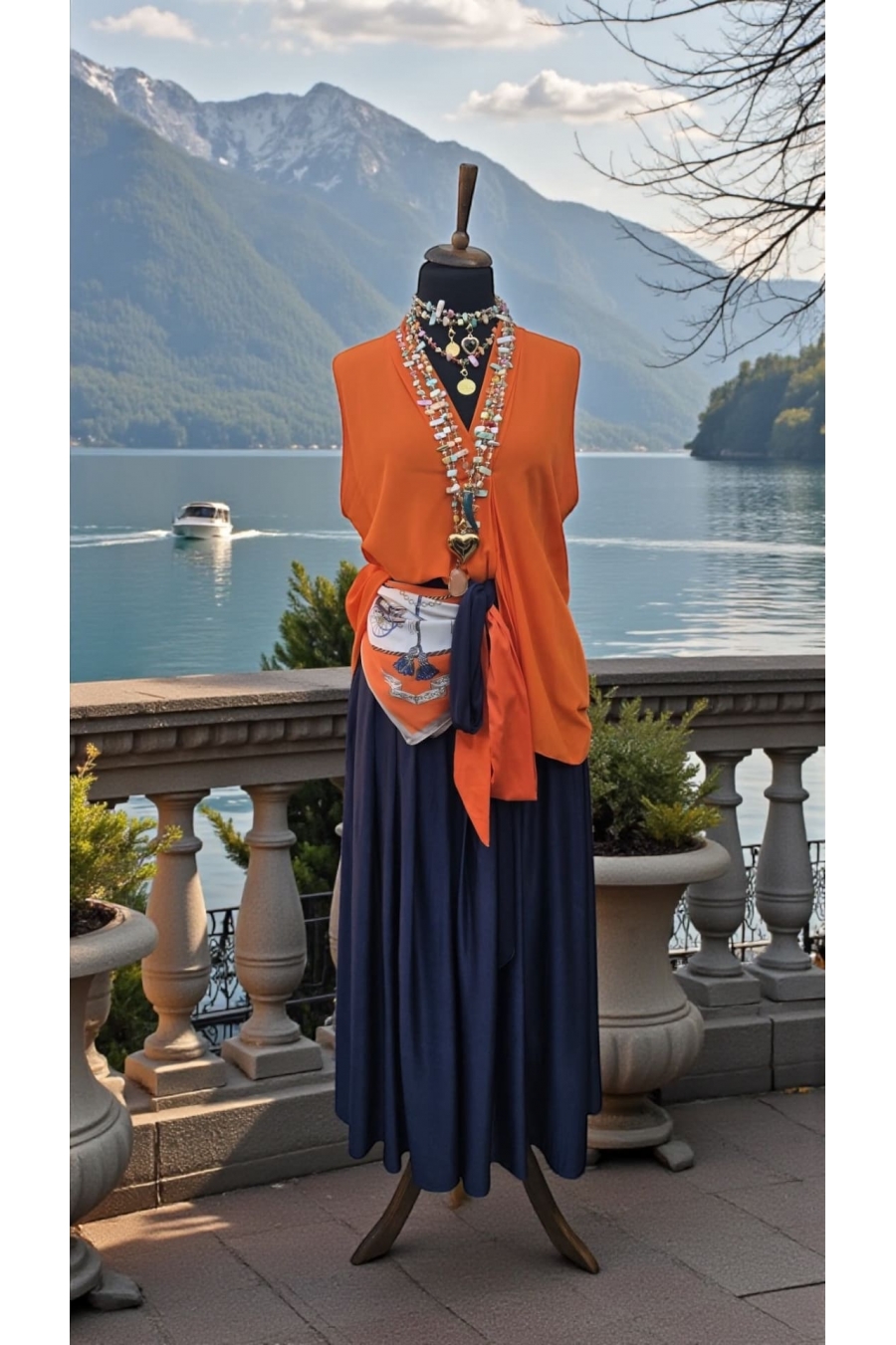 “Lago di Luce” портокалова блуза без ракави