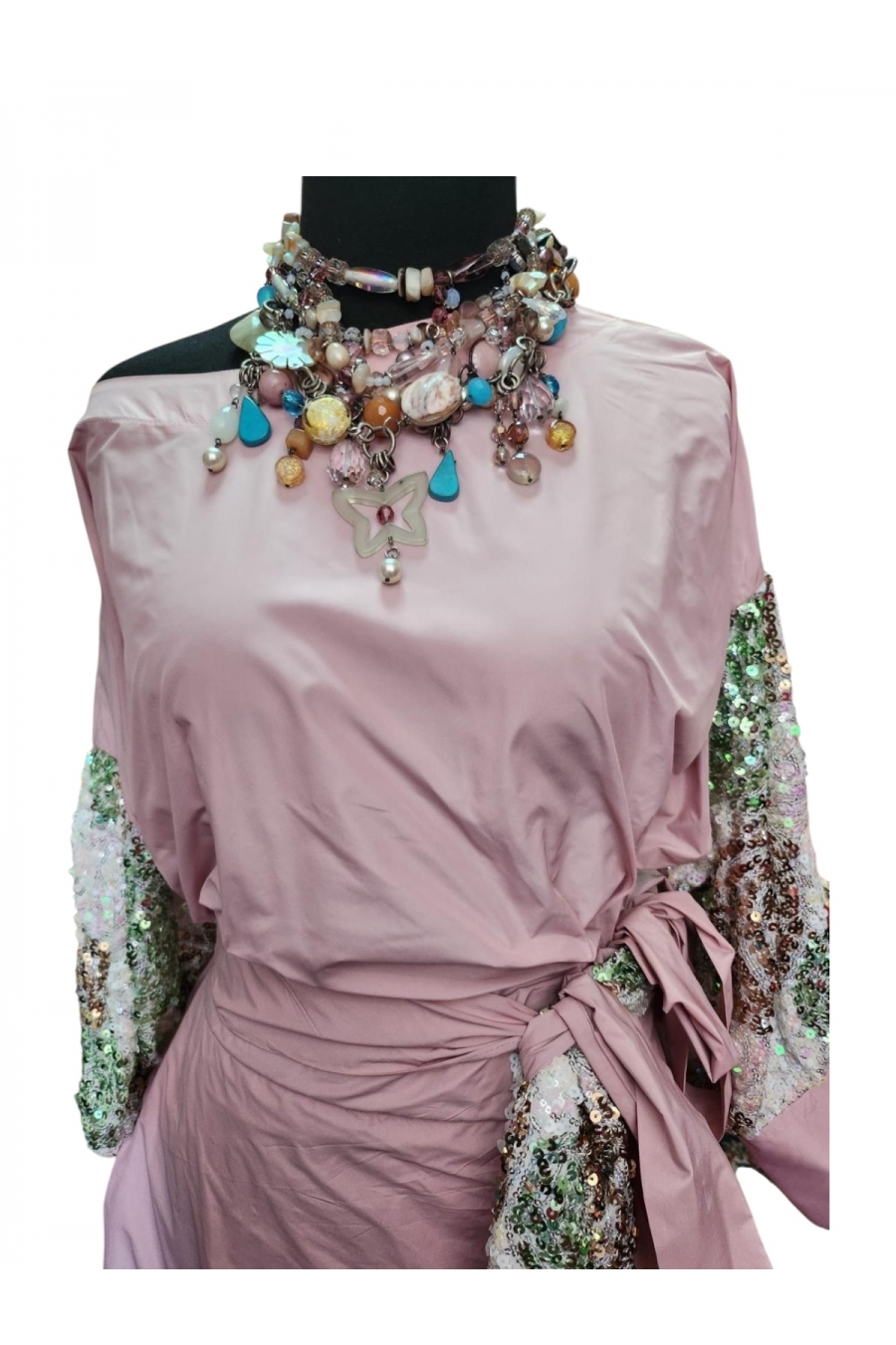 Розов тафта свилен комплет со пайети