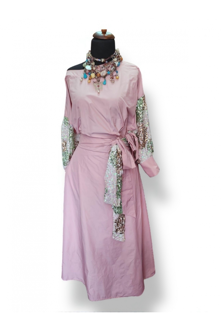 Розов тафта свилен комплет со пайети