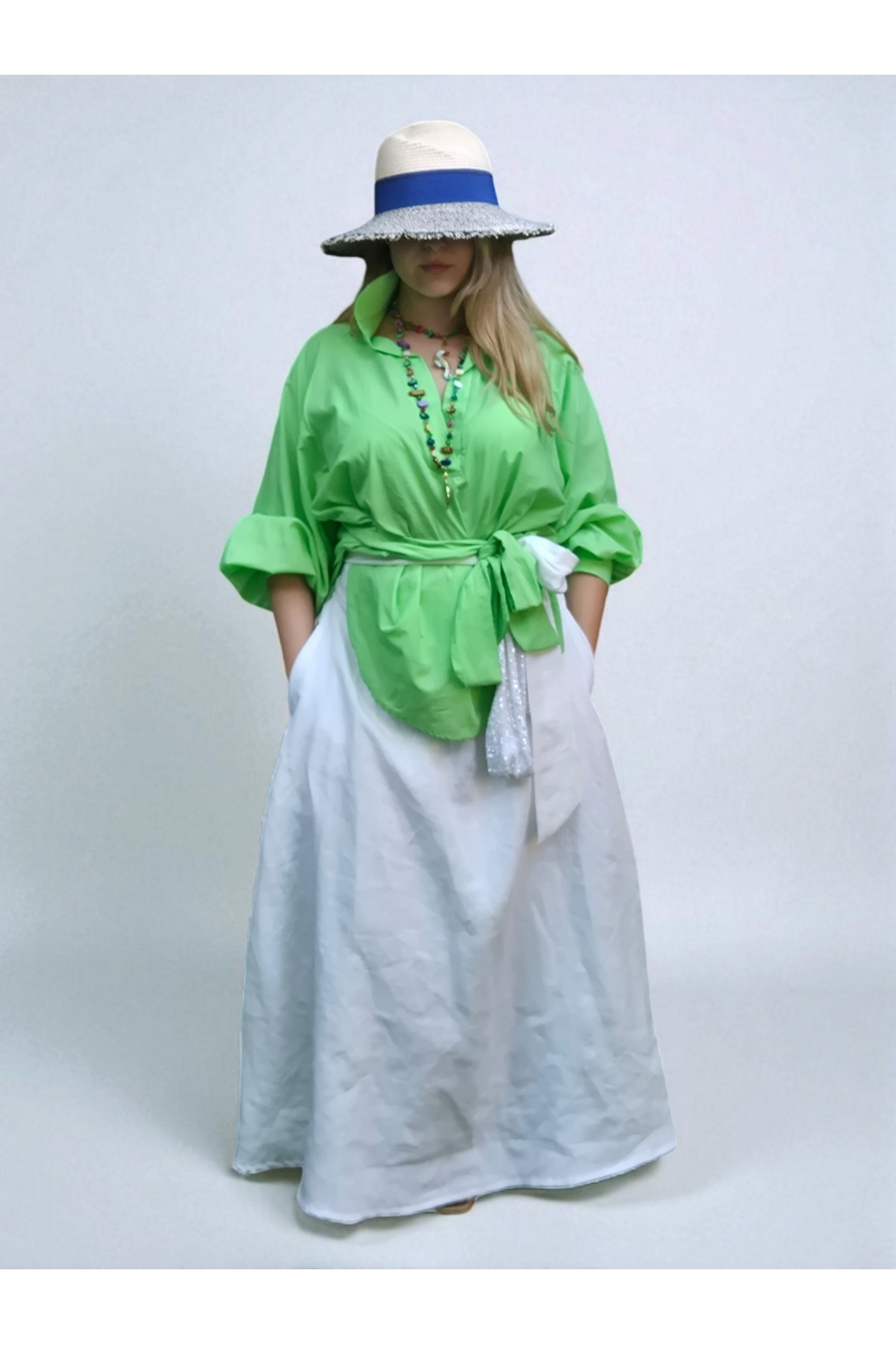  Женска кошула од 100% памук со ремен – зелена